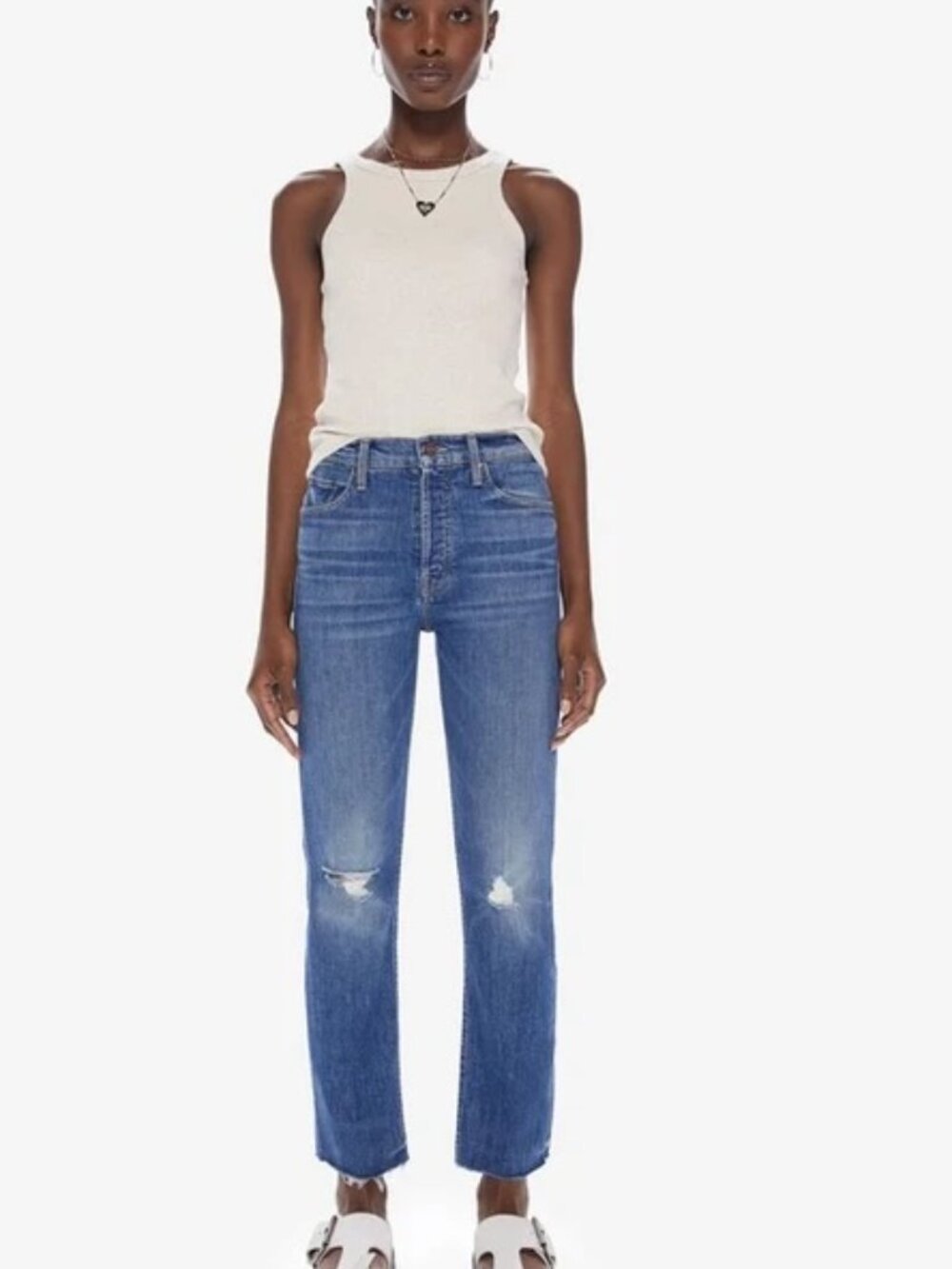 MOTHER The Tomcat Ankle Fray Globe Trotter 27 Blue Jeans 1684-624 Straight Leg